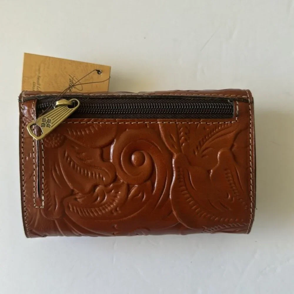 Patricia Nash Wallet Tooled Tri-fold Cametti Leather Florence Brown